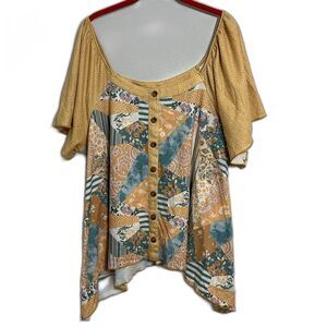 Cato patchwork top polka dot sleeve new without tags size 22/24W 24A